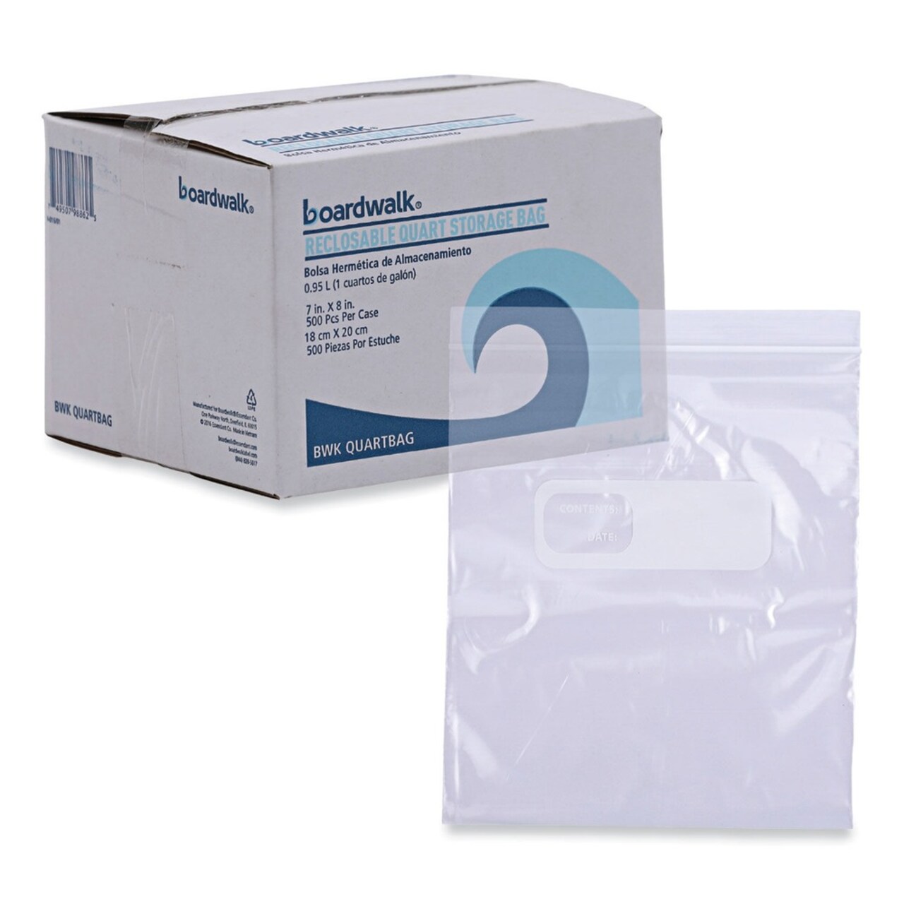 Boardwalk 7 in. x 8 in. Quart Reclosable Food Storage Bags - Clear (500/Box)